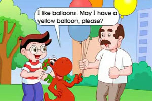 I like balloons. May I have a yellow balloon, please?