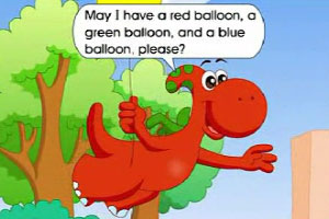 May I have a red balloon, a green balloon, and a blue balloon, please?