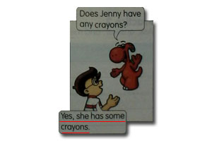 Yes, she has some crayons.